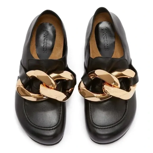 NEW JW Anderson Chain leather loafers Size IT 37 US 7 Back/ Gold - Picture 3 of 13